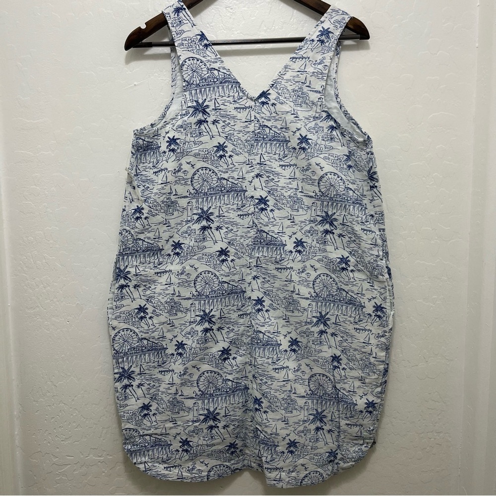 Old Navy Sleeveless V-Neck Dress Sz M Beach Boardwalk Scene Print Vacation - Picture 6 of 9